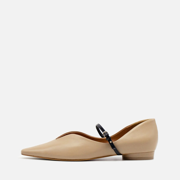 ヘンリエンヴァーゴ ベージュ シースルーシューズ Kate beige メリージェーン ポインテッド パンプス ベージュ - HENRI