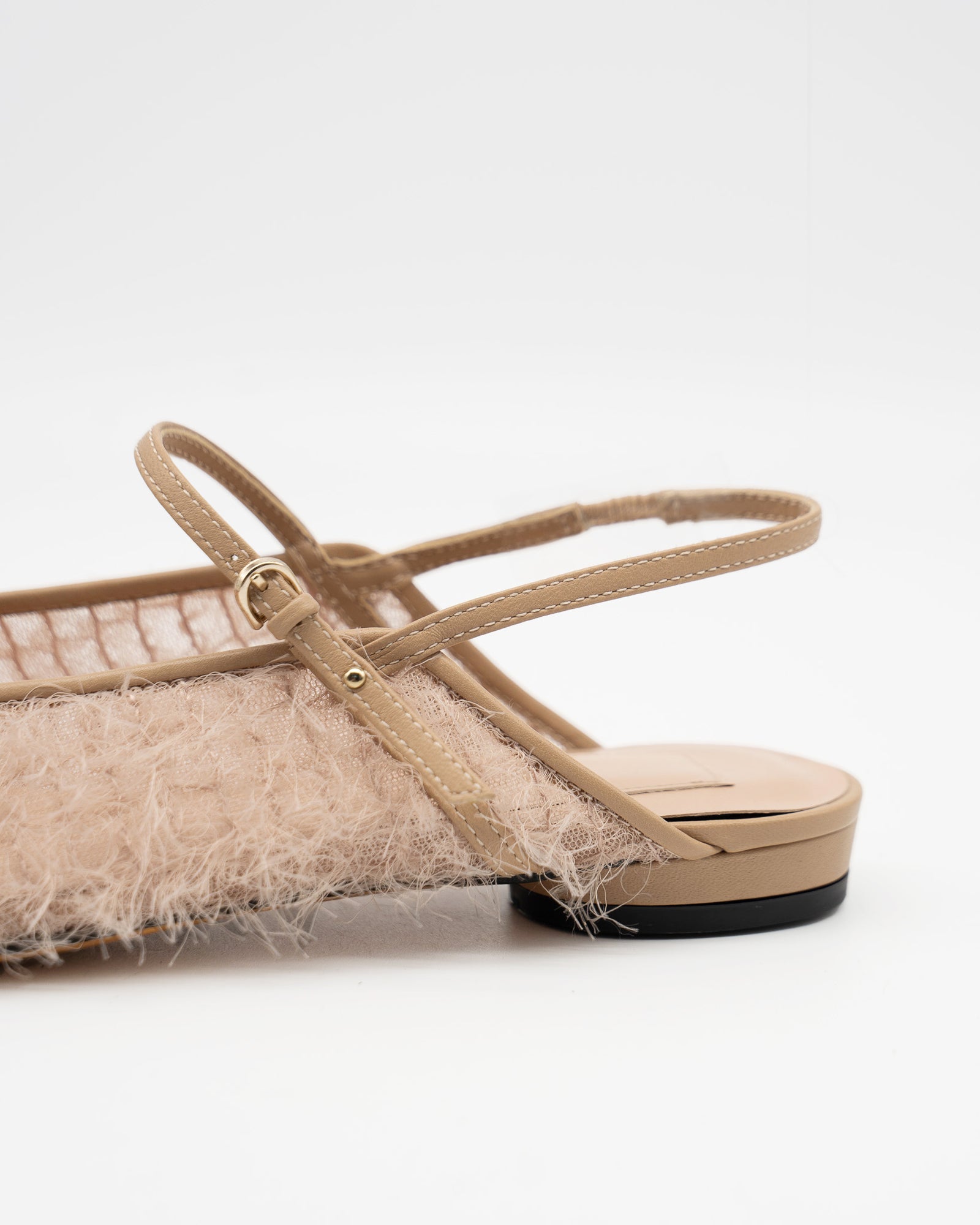 Lulu beige.f フェザー フラットシューズ ベージュ - HENRI EN